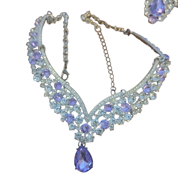 Purple Crystal Tiara, Necklace, And Earring Jewelry Set - Picture 3 of 5